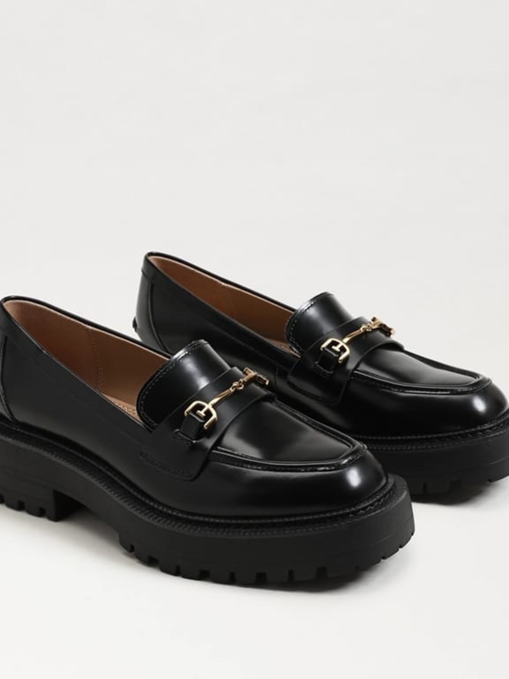Sam Edelman Lea Platform Loafer Women Size 8 black New No Box Shoe GOld BUckle